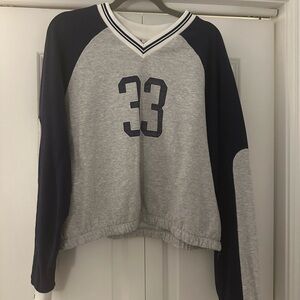 Urban Outfitters Gray and Navy V-Neck Sweater